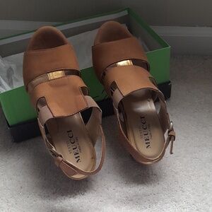 Wedge Sandals In Csmel/gold By Sesto Meucci